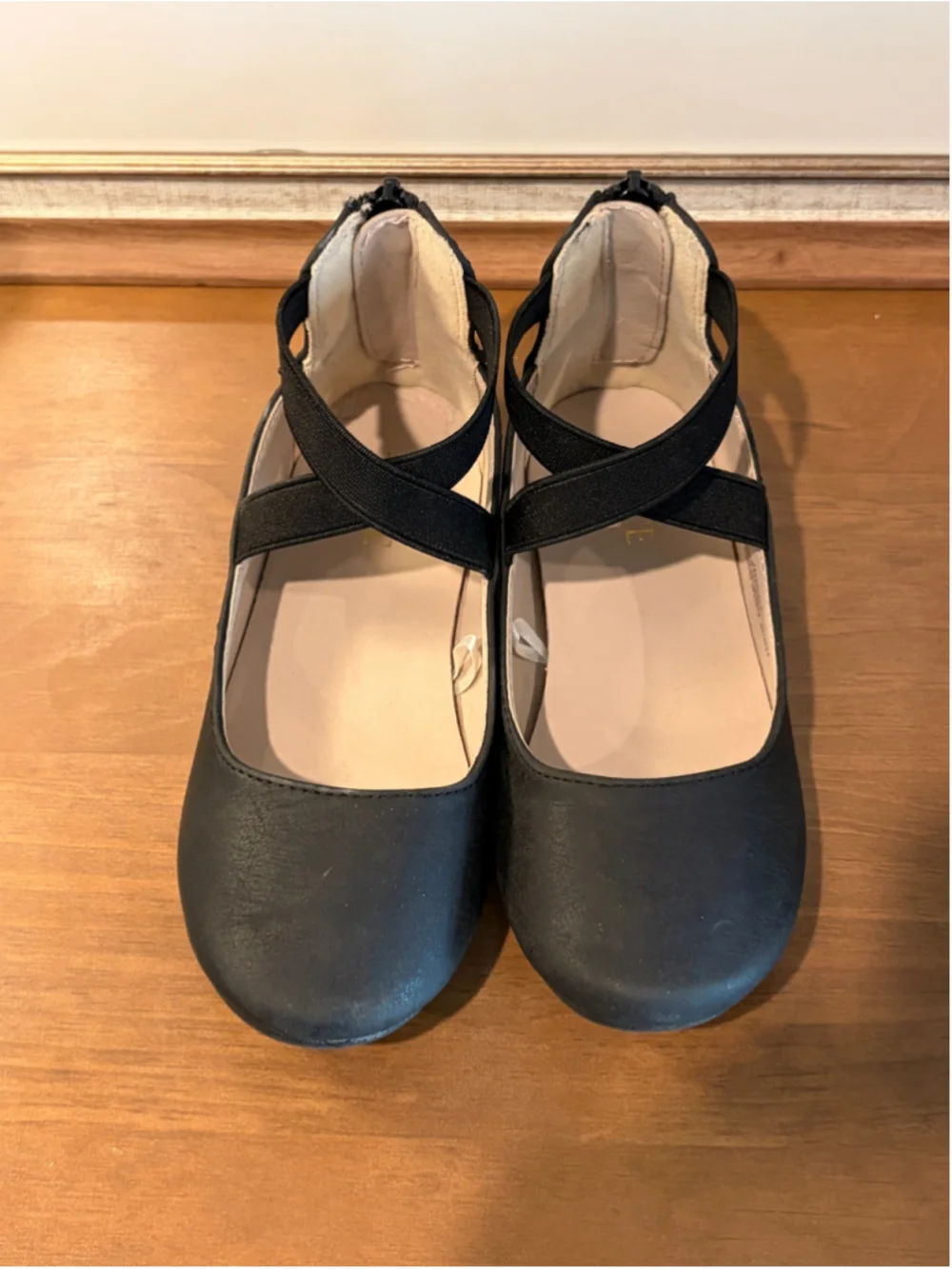 The Children's Place Girls Black Crisscross Ankle Strap Ballet Flats Size 11C